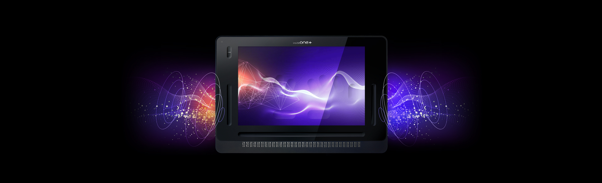 La photo représente la tablette insideONE+ illustrée d'une visualisation du son.